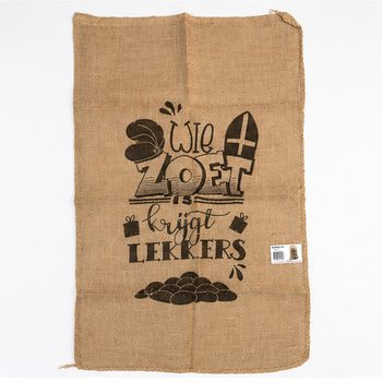 SUURI SINTERKLAAS JUUTTISÄKKI - TEKSTI: WIE ZOET IS KRIJGT LEKKERS - N. 60 x 100 Cm (1 kpl)