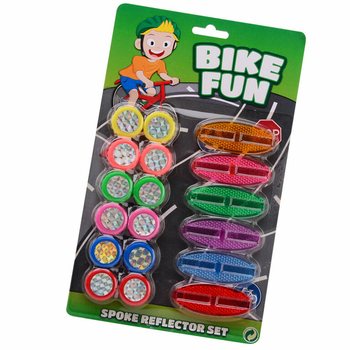 BIKE FUN - 18-osainen Heijastinsarja Polkupy&ouml;r&auml;n Pinnoihin Kortilla (1 kpl)
