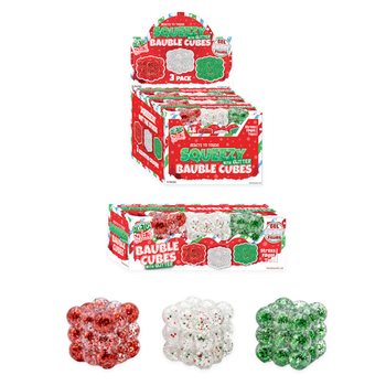 SQUEEZY GLITTER BAUBLE CUBES - KIMALTEELLA - 3 KPL SETTI - SOKERITÄYTTEELLÄ - MYYNTITELINEESSÄ (6 SETTIÄ)