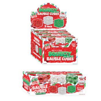 SQUEEZY GLITTER BAUBLE CUBES - KIMALTEELLA - 3 KPL SETTI - SOKERIT&Auml;YTTEELL&Auml; - MYYNTITELINEESS&Auml; (6 SETTI&Auml;)