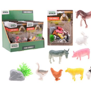 ANIMAL WORLD - Maatilan el&auml;imet -leikkisetti 12-osainen - Display (12 kpl)