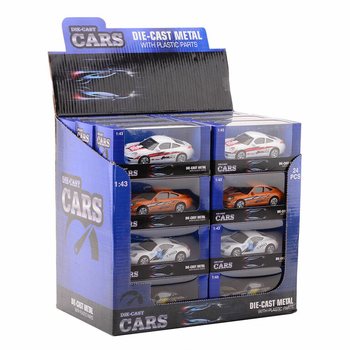 DIE CAST SUPER -URHEILUAUTOT, MITTAKAAVA 1:43 MYYNTITELINEESS&Auml; (24 kpl)