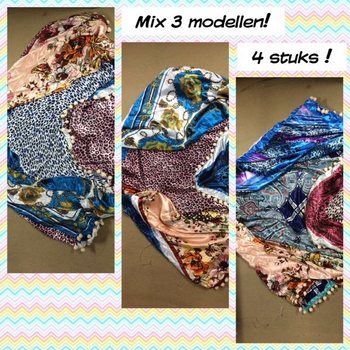 Ylellinen silkkikolmiohuivi kaksipuolinen mallimix (4 kpl)