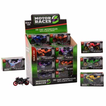 SUPER SPORT MOOTTORIPYÖRÄ DIE CAST, MITTAKAAVA 1:24 DISPLAYSSA (24 kpl)