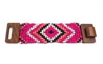 Azteekki Puinen Rannekoru Soljella Fuchsia (1 kpl)