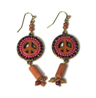 Ibiza-tyyliset Peace-korvakorut - Ruskea/Fuksia (1 kpl)