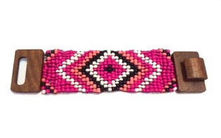 Azteekki Puinen Rannekoru Soljella Fuchsia (1 kpl)