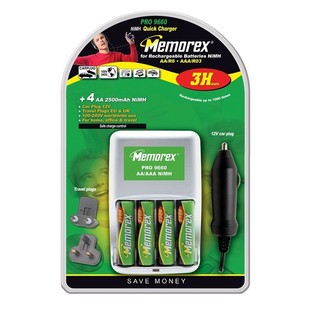 MEMOREX PRO 9660 - Akkulaturi + 4x Ladattavat AA-paristot (1 kpl)