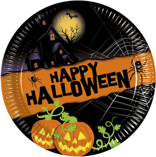 8-osainen Kertak&auml;ytt&ouml;lautassetti - Malli: Happy Halloween (6 kpl)