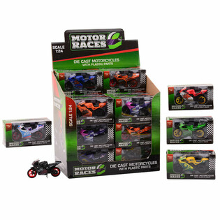 SUPER SPORT MOOTTORIPY&Ouml;R&Auml; DIE CAST, MITTAKAAVA 1:24 DISPLAYSSA (24 kpl)