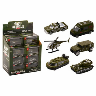 DIE CAST - MILITAARIAJONEUVOT MIX, SUHDE 1:64 ESITTELYTELINEESS&Auml; (24 kpl)