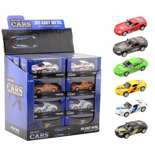 DIE CAST SUPER -URHEILUAUTOT, MITTAKAAVA 1:43 MYYNTITELINEESS&Auml; (24 kpl)