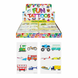 FUN TATTOOT - MALLI: AJONEUVOT MYYNTITELINEESS&Auml; (96 kpl)