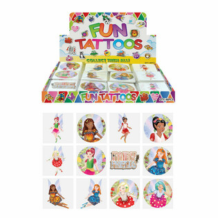 FUN TATTOOS - MALLI: HALTIATAR / FAIRY, Jokaisessa pakkauksessa 12x tatuointia DISPLAY-LAATIKOSSA (48 kpl)