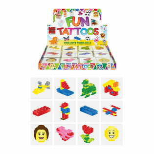 FUN TATTOOS - MALLI: RAKENNUSPALIKAT, Jokaisessa pussissa 12x tatuointia TISKINELL&Auml; (48 kpl)