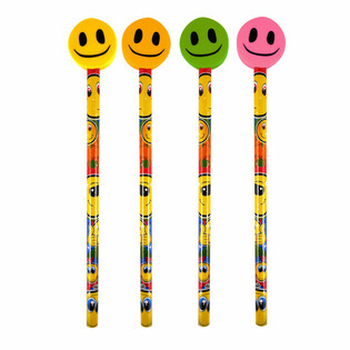 Iloinen Smiley-lyijykyn&auml; Pyyhekumilla (24 kpl)