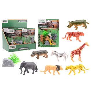 ANIMAL WORLD - SAFARI EL&Auml;INLEIKKISETTI 10-OSAINEN KORTILLA - MYYNTITELINEESS&Auml; (12 kpl)