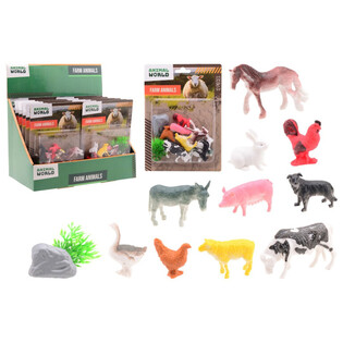 ANIMAL WORLD - Maatilan el&auml;imet -leikkisetti 12-osainen - Display (12 kpl)