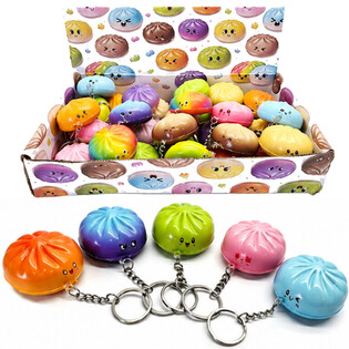Squishy Dumpling -nyyttiavaimenper&auml;t - V&auml;risarja - Esittelytelineess&auml; (24 kpl)