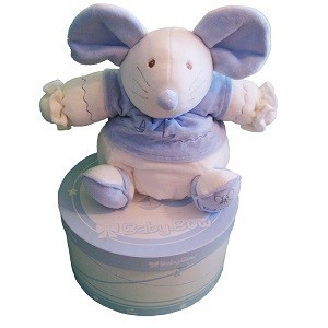 Baby Bow Pehmolelu Lahjalaatikossa - Malli 15 (Hiiri, Sininen/Valkoinen)